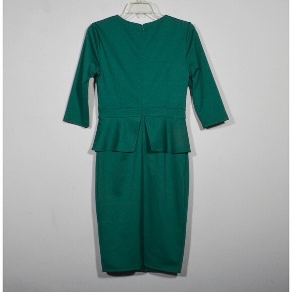 VFShow Emerald Green Pleated Crew Neck Peplum Sheath Dress Size S - Picture 3 of 5